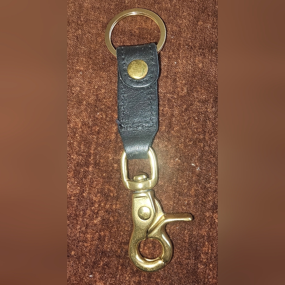 Vintage Coach Black Leather Brass Trigger Snap Key Fob Keychain Ring Rare